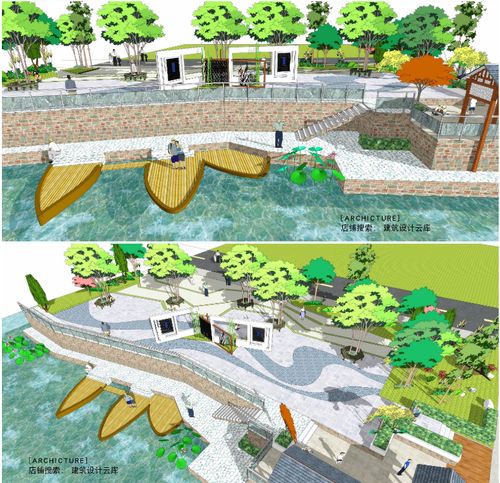 城市亲水湖边广场平台景园林景观规划设计su模型草图大师